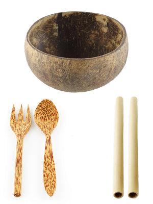 Coco Candle Co - coconut bowl, cutlery and bamboo straw value pack